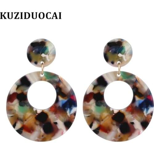 Kuziduocai New Fashion Jewelry Bohe Punk Round Acetate fibre Circle Statement Drop Earrings For Women Brincos Pendientes E-2024