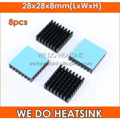 WE DO HEATSINK 8pcs 28x28x8mm Aluminum Heatsink Black Anodize Thermal Pads Heat Sink For Electronic Products