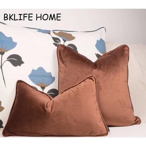 Piping Design Velvet Cushion Cover Brown Soft Pillow Case Chair/Sofa Pillow Cover No Balling-up Home Decorative Without Stuffing