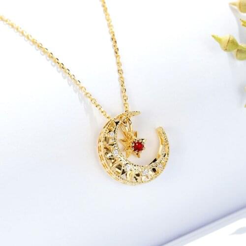 New Fashion Golden Jewelry Dainty Hollow Moon Star Pendant Necklace For Women Wedding Elegant Charm Clavicle Chain New Year Gift