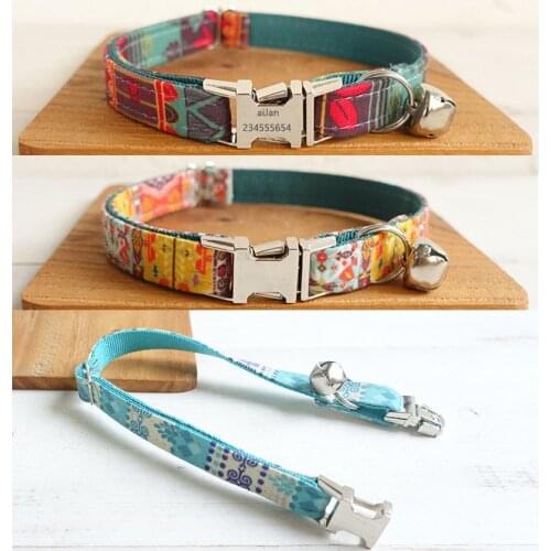 Dog Cat Collar with Bell Personalized Custom ID Engraved Kitten Puppy Small Collar Chihuahua Yorshire Bulldog Collar Adjustable
