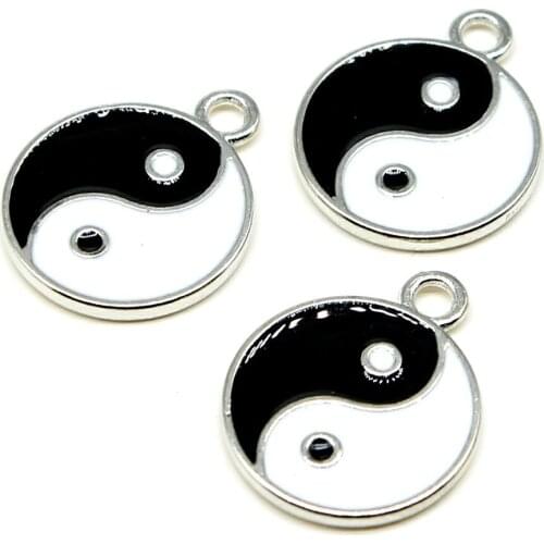 Tristana 6pcs Charms Jewelry Findings DIY Accessories Tai Chi Pendant Rhodium Plated 18x22mm