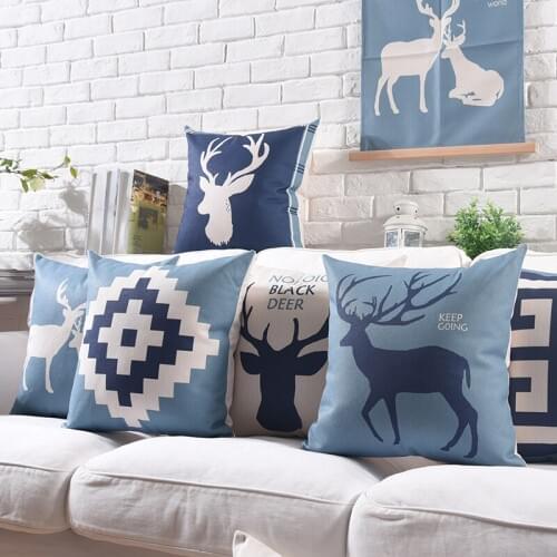 Drop Ship Blue Deer Cushion Cover Home Decor Geometric Pillow Cover Home Decor Pillowcase Decorative Pillowsham