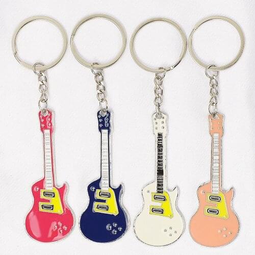 QianBei 2020 New Classic Guitar Silver Pendant Keychain Alloy Car Key Ring Musical Men Women Charms Gifts Jewelry Bulk 10pcs