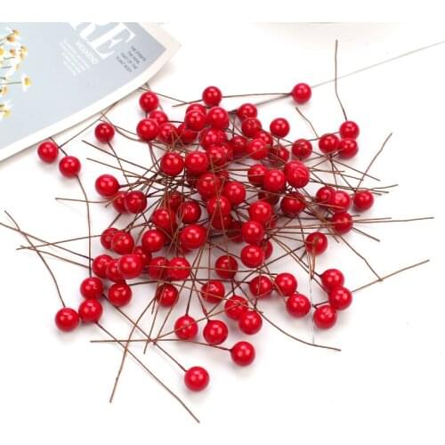Christmas Ornaments 100Pcs Artificial Berry Vivid Red Holly Berry Berries Christmas Decoration for Home New Year 2022 Navidad