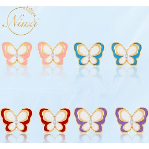 K-pop Cute Butterfly Earrings For Women Fashion Vintage Girl Pink Purple Stud Earrings Korean Style Creative Female Ear Jewelry