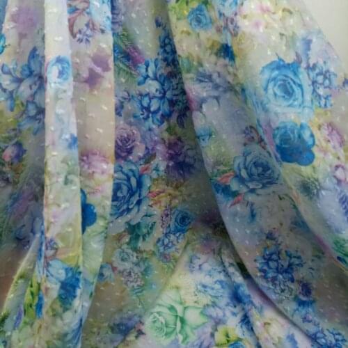 Swiss dot chiffon flower printed chiffon fabric soft breathable cosplay DIY dress blouse fabric