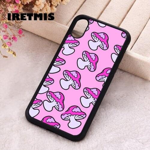 Iretmis 5 5S SE 2020 Phone Cover Case for iPhone 6 6S 7 8 Plus X Xs XR 11 12 Mini Pro Max Silicone Pink Shrooms Pattern