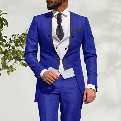 Wedding Suit For Men Custom Made 2021 Morning Dinner Party Tailcoat 3 Piece Men Slim Fit Suit Royal Blue Groom Tuxedo Bridegroom