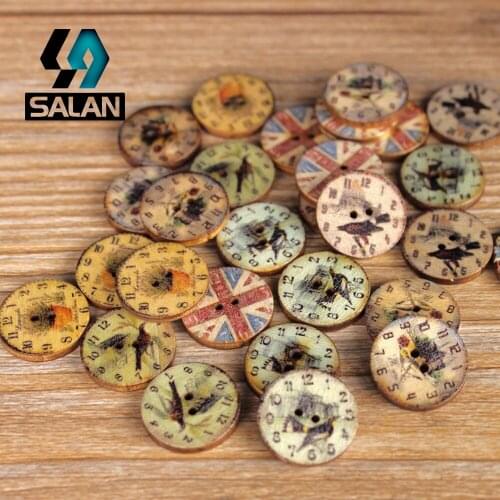 WB-0052 Free shipping wholesale/retailed 15pcs/lot round printed wooden buttons for children clothing DIY gift