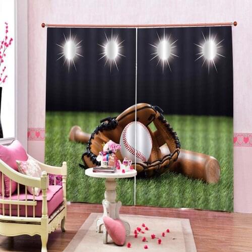 European 3D Curtains design Curtains Grass baseball print Customized 3D Blackout Curtains Living Room Bedroom Hotel Window