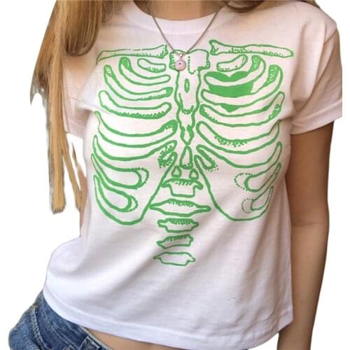 Xingqing Gothic Harajuku T-Shirts for Women Graphic Print Short Sleeve Crop Top Vintage Casual Tee Tops Streetwear Y2K Aesthetic