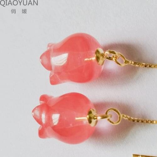 925 sterling silver earings strawberry crystal red gold jade earrings for women Costume jewelry White chimes white fungus line