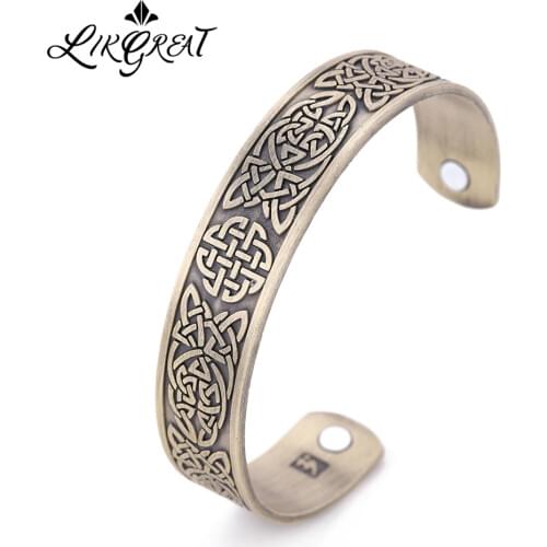 LIKGREAT Vintage Ancient Viking Quaternary Lucky Celtics Knot Bangles Women Men Healthcare Amulet Magnetic Cuff Bracelet Bangle