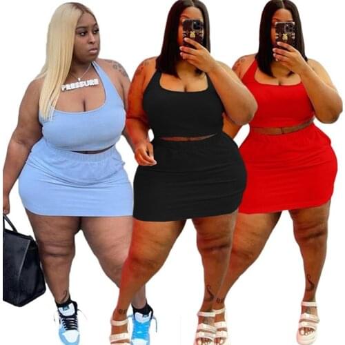 Plus Size Skirts Sets Casual Vest and Short Skirt Two Piece Women Sexy Solid Sport Outfits Jogging Suit Wholesale Dropshipping