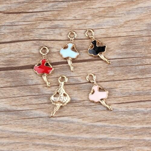 Daisies 10pcs 10*22mm Enamel Dancing Girl Charms Zinc Alloy Pendant For Necklace Bracelet Making Jewelry Findings