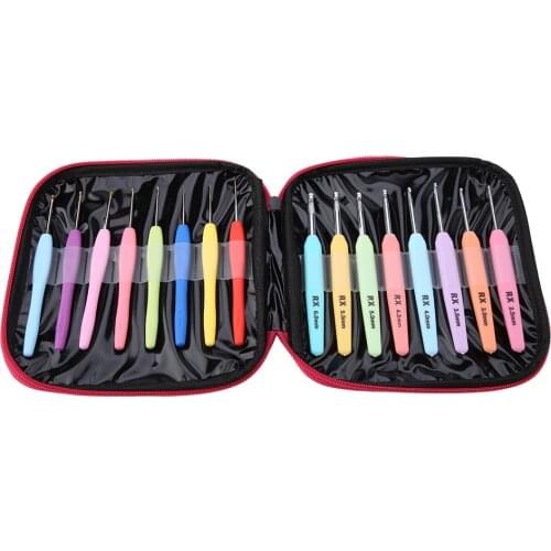 New 16 Pcs Color Multi-Colored Crochet Hooks Set Aluminum Knitting Hooks Kit With Soft Handle Crochet Set With Plastic Handle