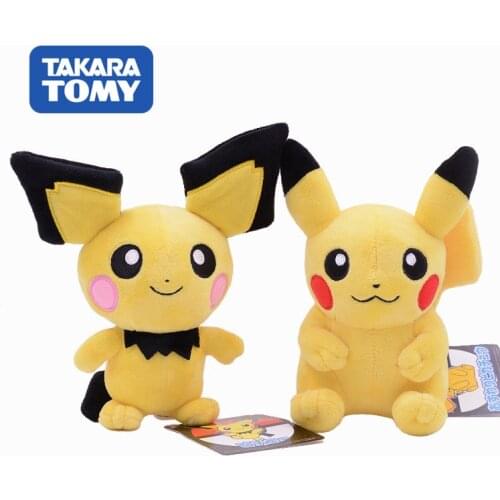 20cm Takara Tomy Pokemon Pichu Plush Lovely Pikachu Juvenile Version Evolution Toy Hobby Collection Doll Kawaii Gift for Girl