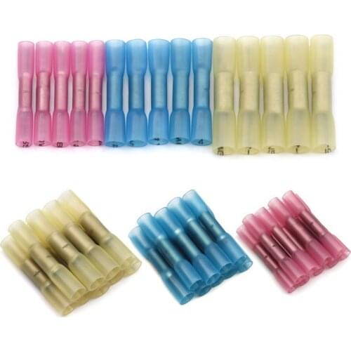 Dropship 100/50pcs Solder Seal Wire Connectors Heat Shrink Butt Connectors Automotive Insulated Waterproof Wire Crimp Terminals