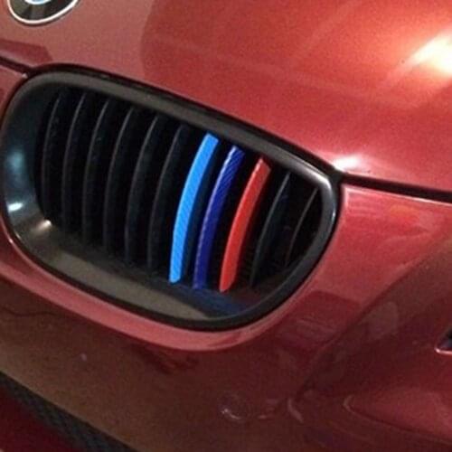 3pcs/set Carbon Fiber Front Grill Stripes Decals Car-styling Car Stickers Decals For BMW M3 M5 M6 E46 E39 E60 E90 Auto Decors
