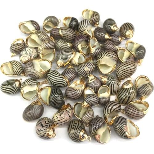 5pcs Natural Shell Pendants Conch Shape Pendant Golden Plated for Jewelry Making DIY Necklace Accessorie Size 14x20-16x25mm