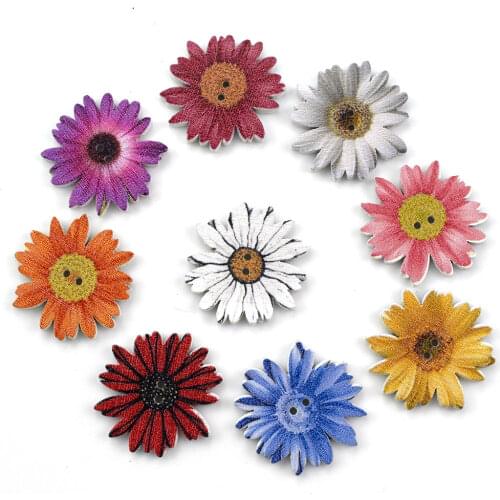 500PCS Sunflower Random Mixed Flower Painted Wooden Buttons Decorative Button 25mm 2 Holes DIY Handmade Sewing Accessories