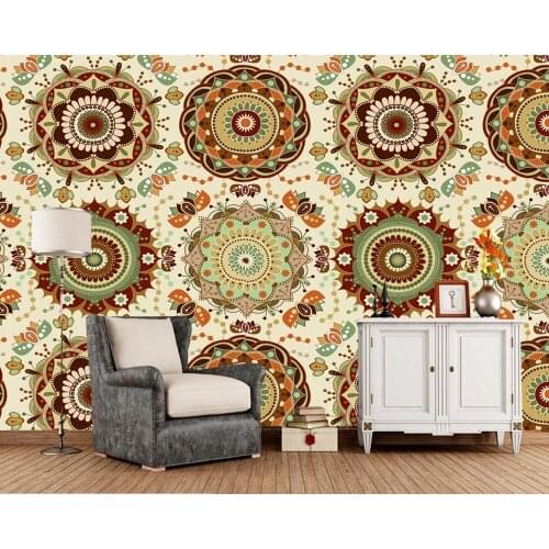 Custom floral wallpaper, Indian ethnic style fresco for bar KTV restaurant living room ceiling background home decor wallpaper