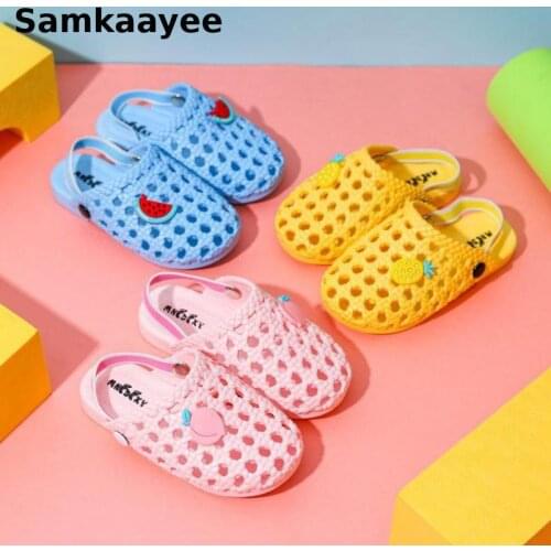 2-10y Kids Clogs Mules Slippers Summer Boys Girls Sandals Cartoon Fruit Peach Toddler Beach Children Flat Heel Garden Shoes Y20