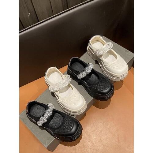 Velcro Crystal Mesh Breathable And Comfortable Womens Single Shoes Summer New Fashion All-Match Thick-Soled Casual Shoes