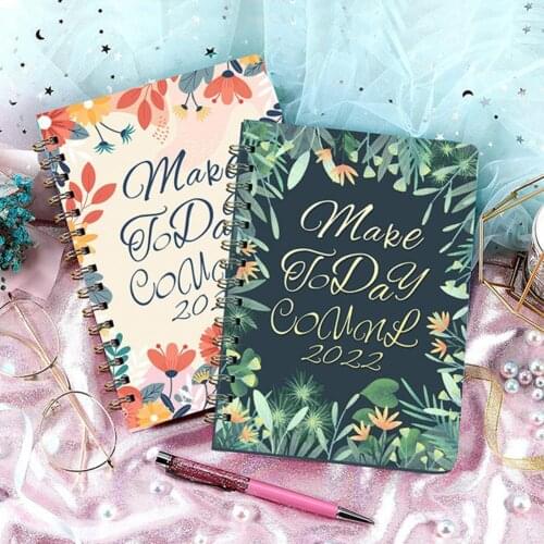 Premium Excellent A5 2022 Flower Pattern Weekly Planner 2 Colors Monthly Planner Firmly Fixed Office Supplies