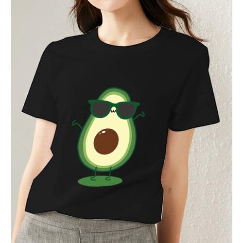T-shirt Female Fashion Printing T-shirt Cartoon Cute Avocado Cool Pattern Female Casual Soft Breathable Commuter Wear O-neck Top