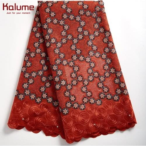 Kalume Latest African Lace Fabric Hole Design Nigerian Swiss Cotton Lace Fabric With Stones For Men Women Dress Party H2301