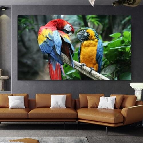 Two Parrots Bird on Tree Landscape Canvas Painting Animal Poster Print Wall Picture For Living Room Cuadros Decoration No Frame