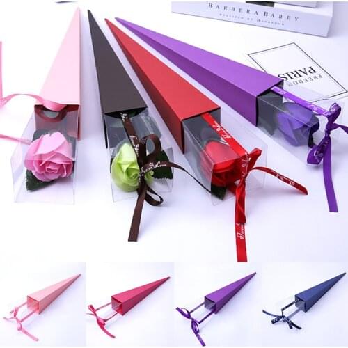 Valentines Day Flower Box Triangle Design Elegant Single Flower Rose Cone Wedding Decor DropShip Gift Box
