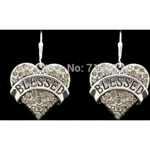 Fashion rhodium plated Blessed Clear Crystal Heart Earrings(E100056)