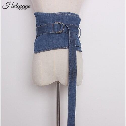 HATCYGGO Fashion Denim Wide Cummerbund Women Belt Brief Denim Clothing Belt Female Skirt Cloth Corset Belt Waistband