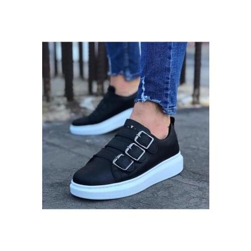 Wagoon WG050 Black Buckled Thick Bottom Men Shoes