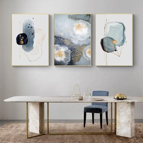 Wall Art Canvas Painting blue Poster Print Wall Picture for Living Room room Morden Decoration Nordic Abstract ink stone lines