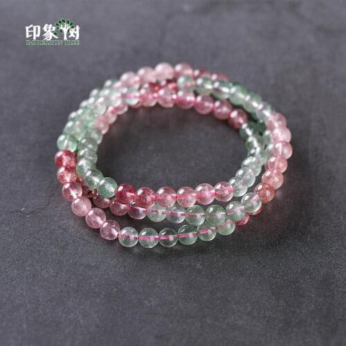 Natural Rose Green Strawberry Quartz Loose Beads AAAA+ 15" 6/8mm Color Mixed Smooth Round Stone Beads DIY Jewelry Making 22011