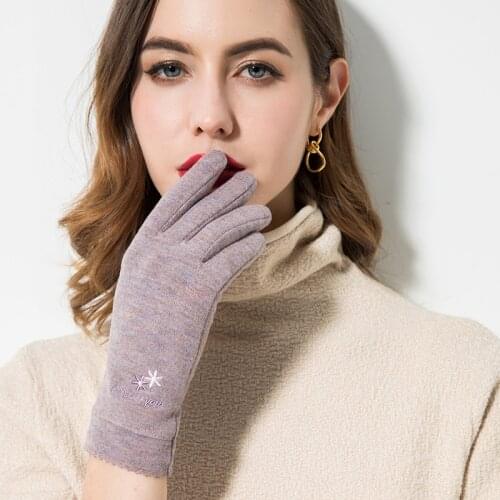 Autumn Winter Velvet Flower Gloves Plus Velvet Thicken Riding Touch Screen Mittens Women Keep Warm Glove Accessories kh