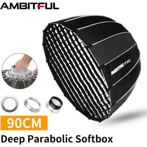 AMBITFUL Portable P90 90CM Quickly Fast Installation Deep Parabolic Softbox with Honeycomb Grid Bowens Flash Speedlite Softbox