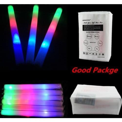 15Pcs/Lot Foam Stick Wedding LED Party Fluorescent Colorful Glow Rally Rave Cheer Glow Baton Wands Light Up Glow Stick Festival