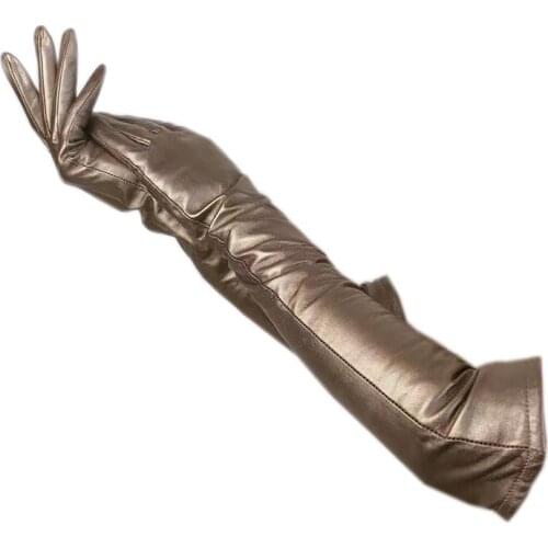 Gloves winter ladies fashion sheepskin long gloves genuine leather 45cm new arm sleeve gun color arm sleeve winter warm driving