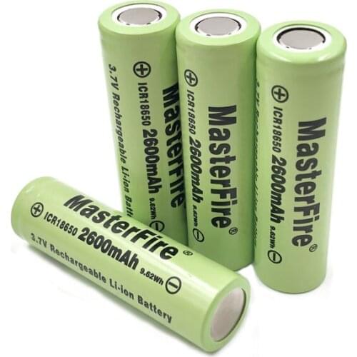 MasterFire 2600mah 18650 ICR18650-26F 3.7V 9.62Wh Rechargeable Lithium Battery Cell For LED Flashlights Headlamps Batteries