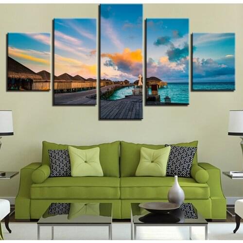 Landscape Sky Cloud Star Mountain River Hot Air Balloon 5 Piece Wall Pictures For Living Room Color Painting Art Home Decor