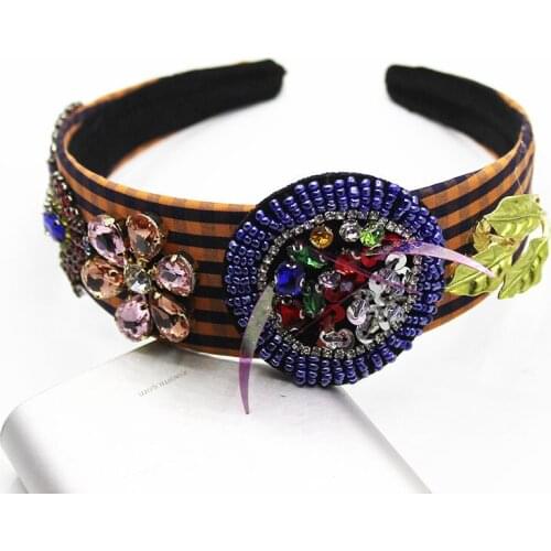 Simple stripe Cotton Soft Cloth Headband round Knot Turban Hairband Comfortable Plaid Hair Accessories Gem hair hoops Rhinestone