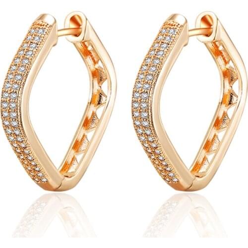 Luxury Cubic Zirconia Hoop Earrings Gold Silver Color Plated Copper Round Circle Earrings for Women Fashion Jewelry Girls Gifts