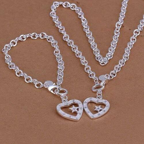 S032 925 sterling silver jewelry set, fashion jewelry set Inlaid Heart And Star /aimaizta fyqaopxa