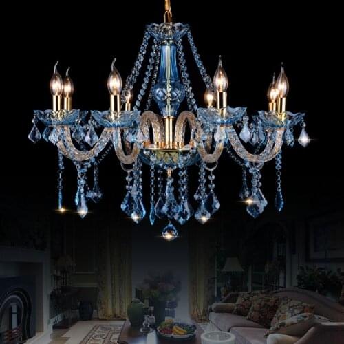 Blue crystal chandelier led indoor lighting bedroom lamparas glass crystals for chandeliers luminaire chandelier for dining lamp