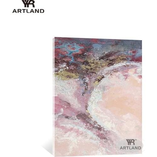 Modern art paintings hotel artwork canvas Hand drawn abstract acrylic oil painting pink gold foil clound wall picture for room
